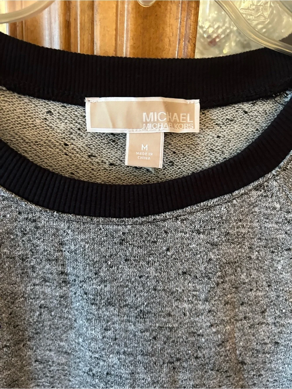 Michael Kors Gray Heather Knit Sweatshirt with Black Ribbed Neck
